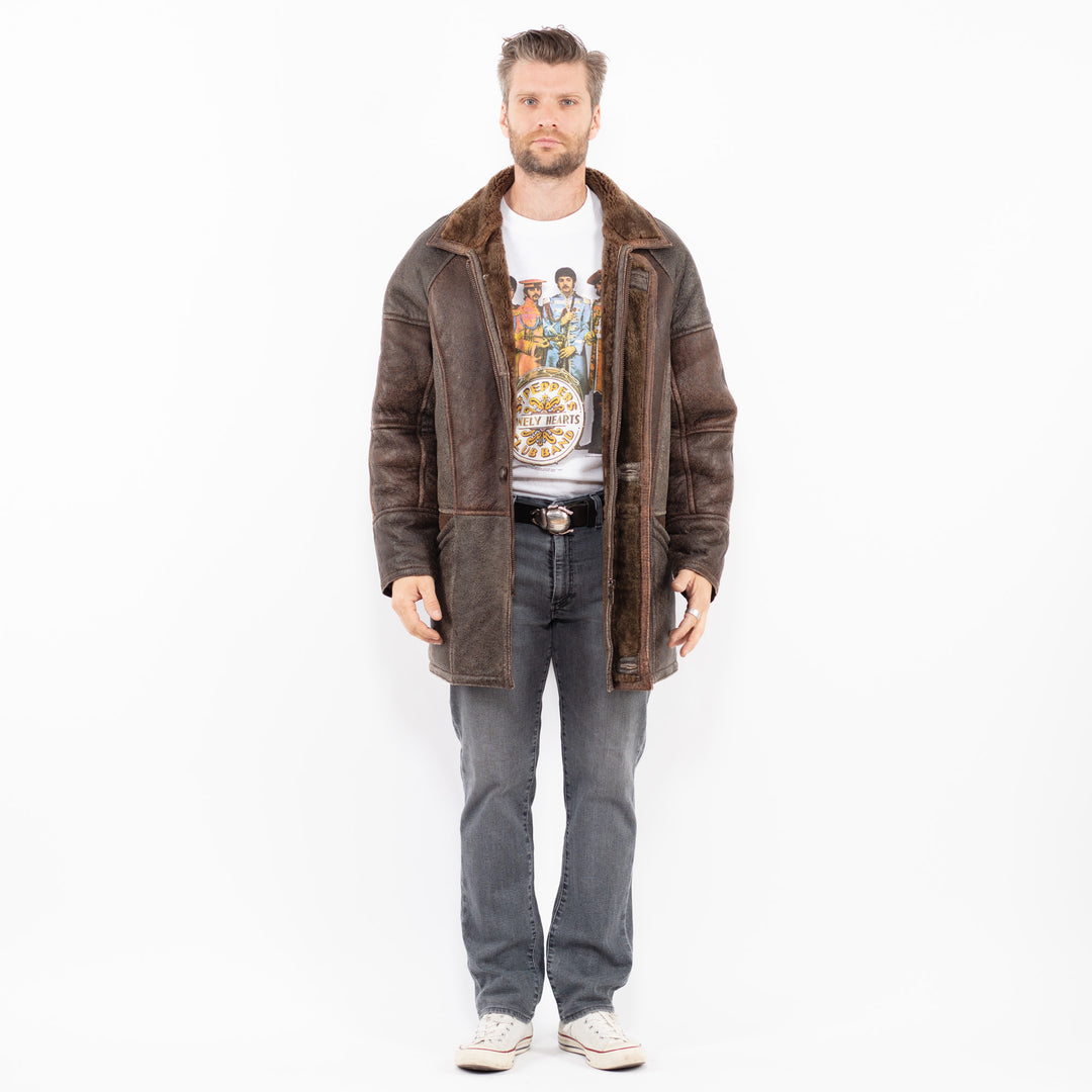 Vintage 90's Men Sheepskin Coat in BrownZ1951