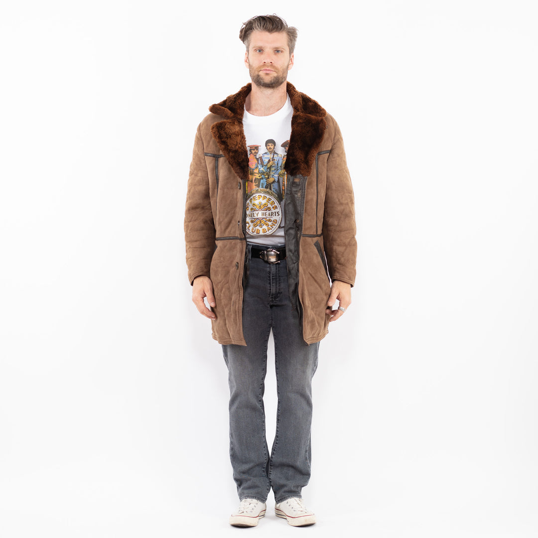 Vintage 70's Men Sheepskin Coat in BrownZ1952