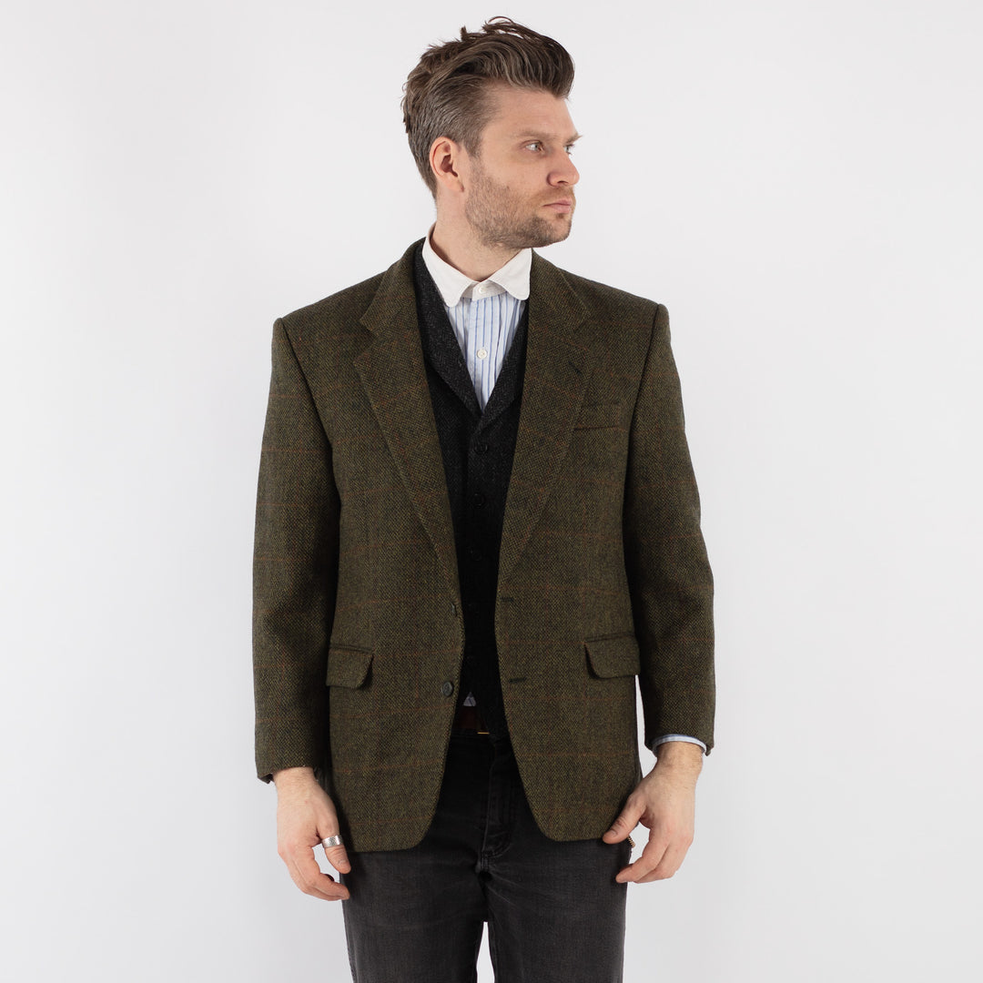 Vintage 90's Men Wool Blazer Jacket in Green - NorthernGrip