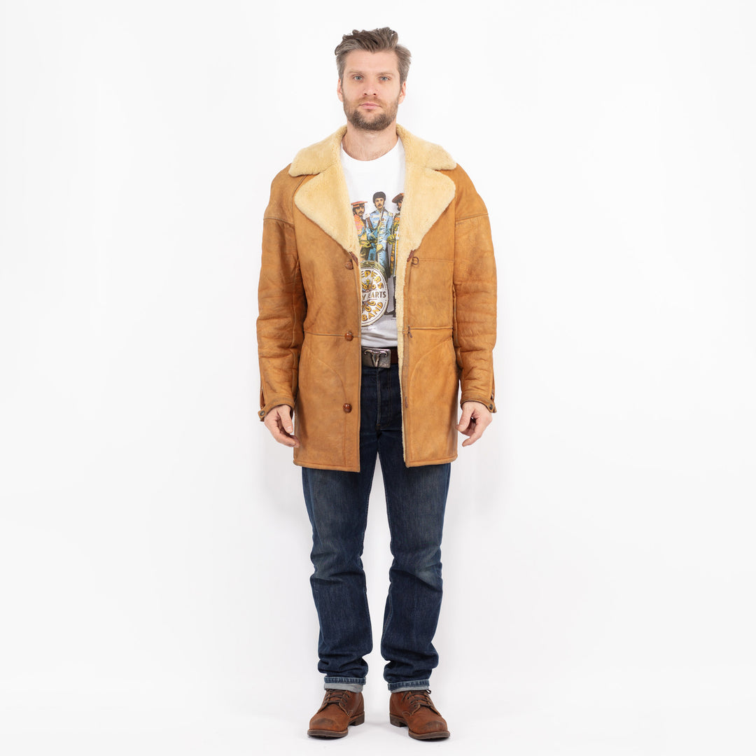 Vintage 70's Men Sheepskin Coat in BrownZ2689