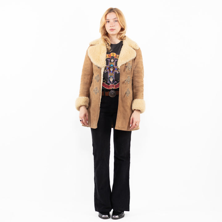 Vintage 70's Women Sheepskin Coat in Beige