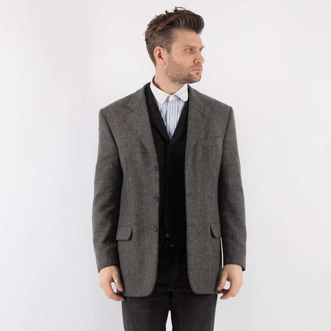 Vintage 90's Men Wool Blazer Jacket in Gray - NorthernGrip