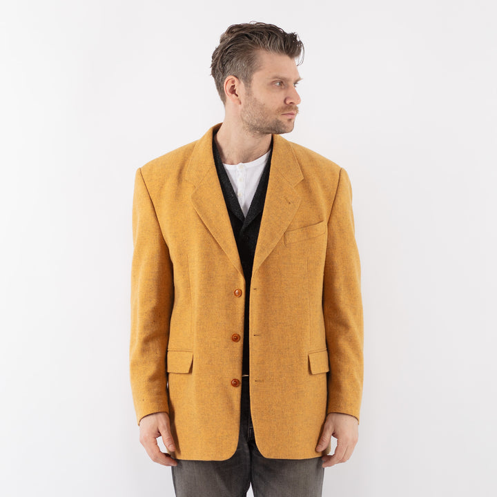 Vintage 80's Men Wool Blazer Jacket in YellowZ1021