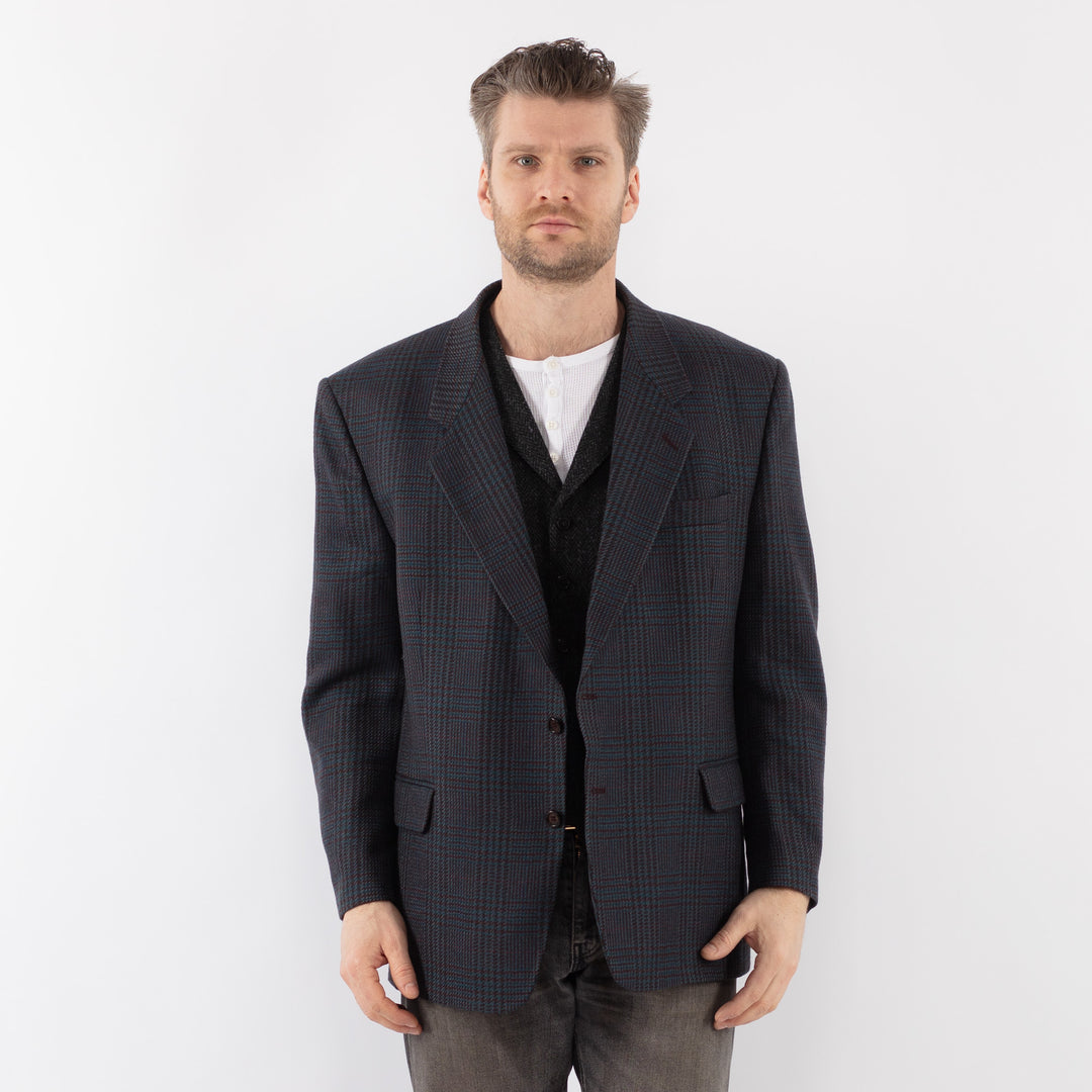 Vintage 80's Men Wool Blazer Jacket in BlueZ1023