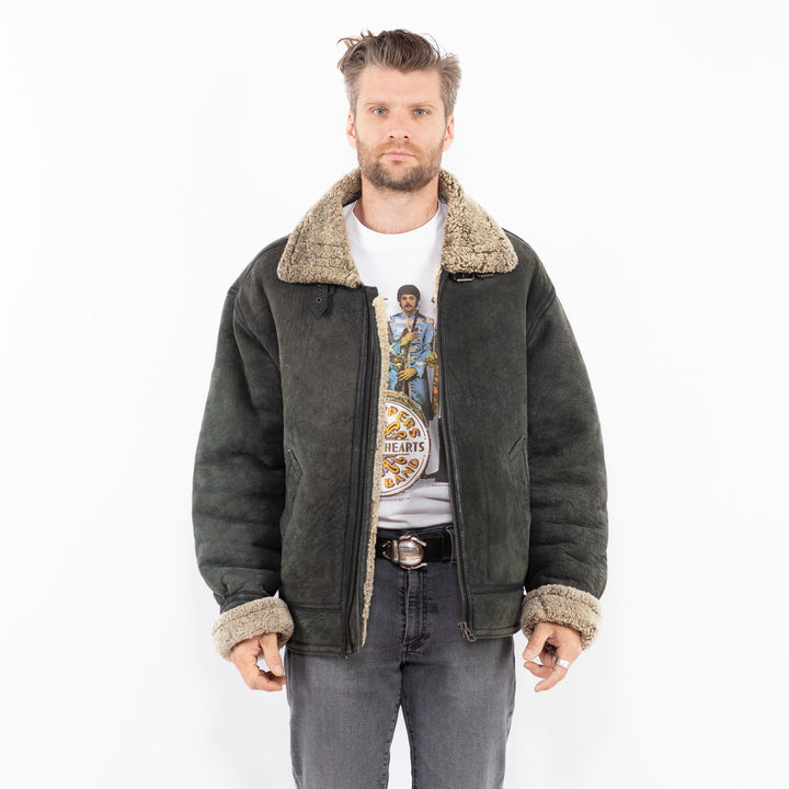 Vintage 90's Men Sheepskin Jacket in GrayZ1964