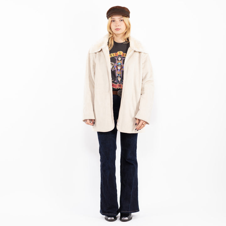 Vintage 90. gadu sieviešu šerpa mētelis krēmbaltā krāsā
