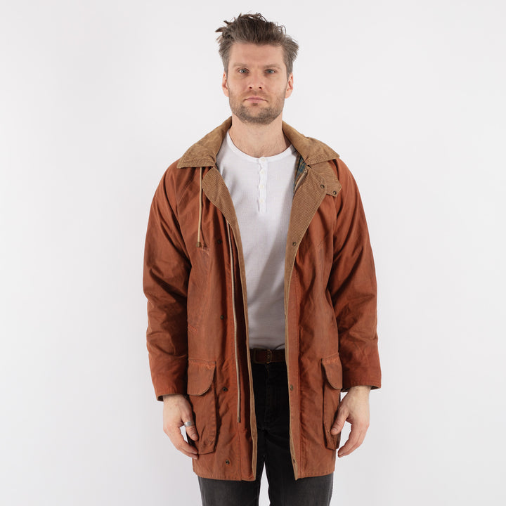 Vintage 90's Men Waxed Canvas Coat in Orange - NorthernGrip