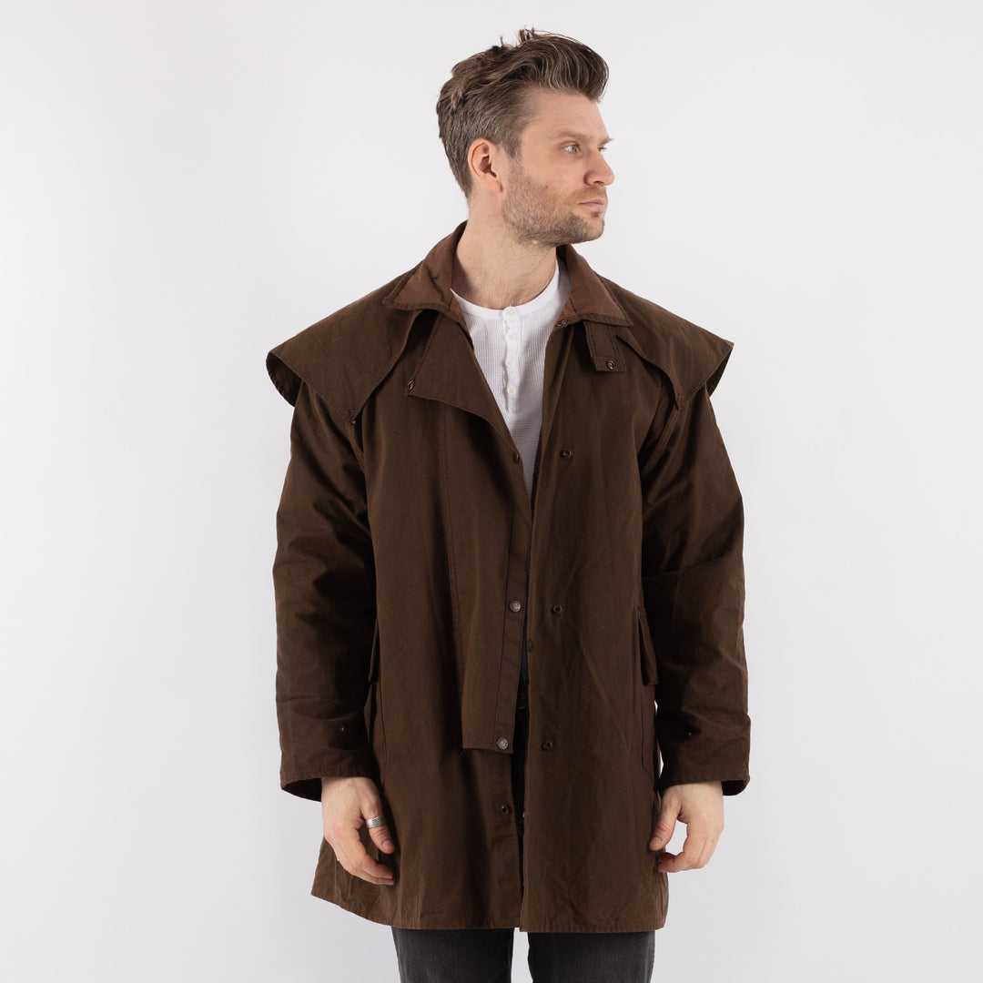 Vintage 90's Men Driza Bone Waxed Cotton Coat in Brown - NorthernGrip