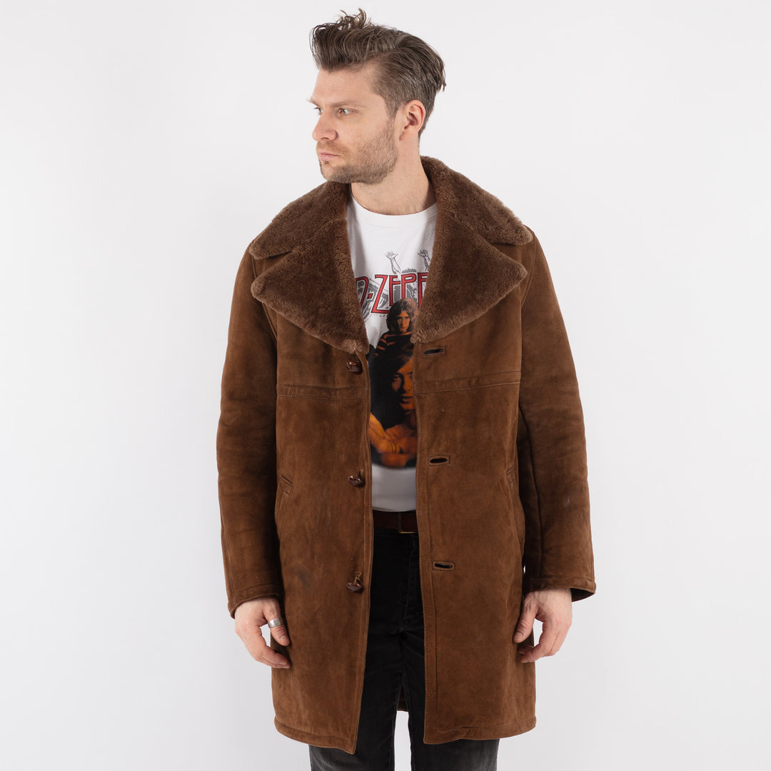 Vintage 70's Men Sheepskin Coat in Brown - NorthernGrip