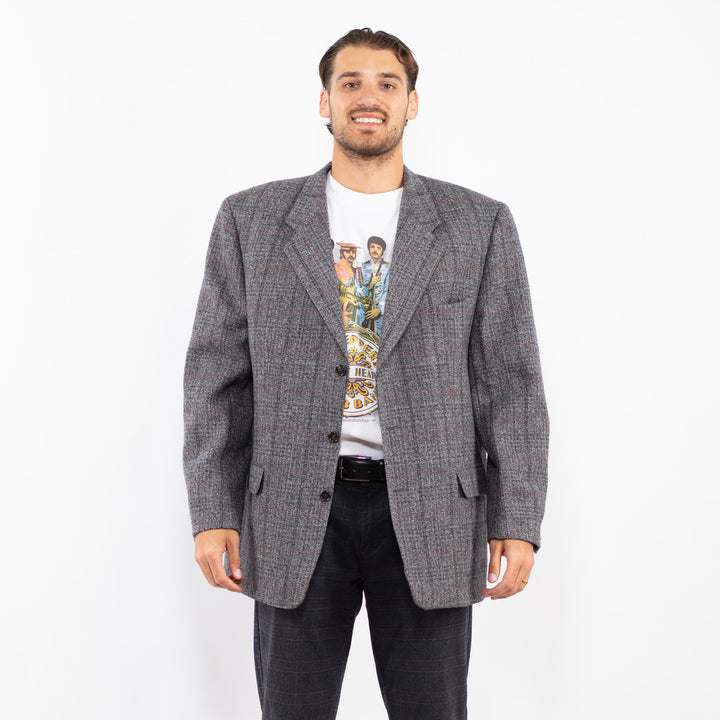 Vintage 90's Men Oversized Wool Blazer Jacket in Gray