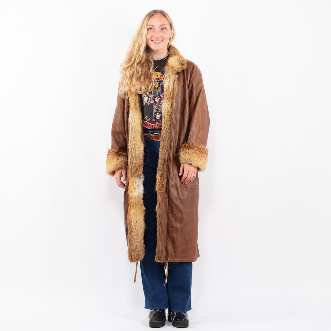 Vintage 80's Women Leather Coat in BrownA0412