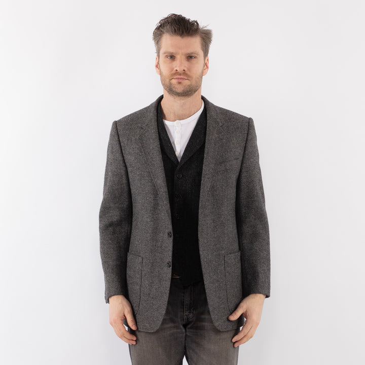 Vintage 80's Men Wool Blazer Jacket in GrayZ1039