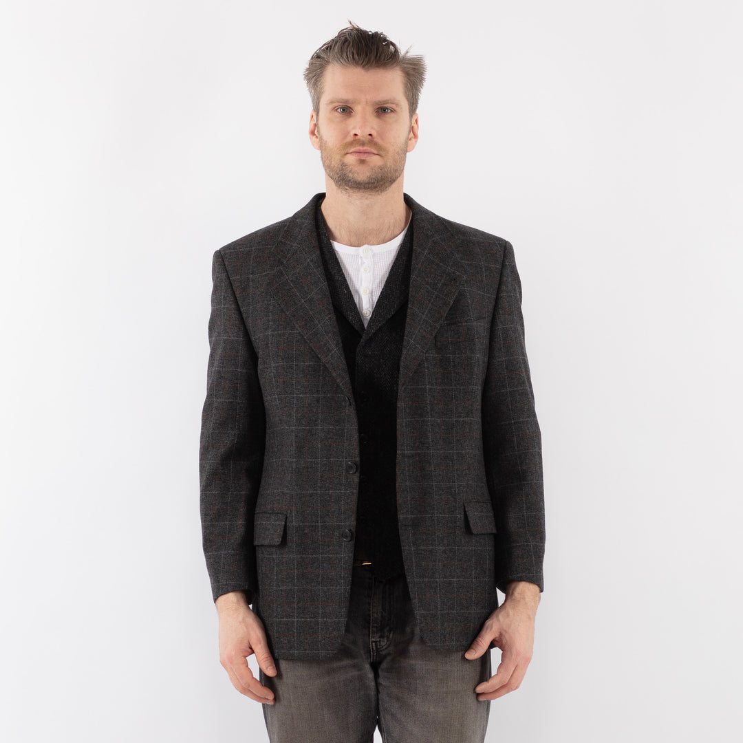 Vintage 90's Men Wool Blazer Jacket in GrayZ1040