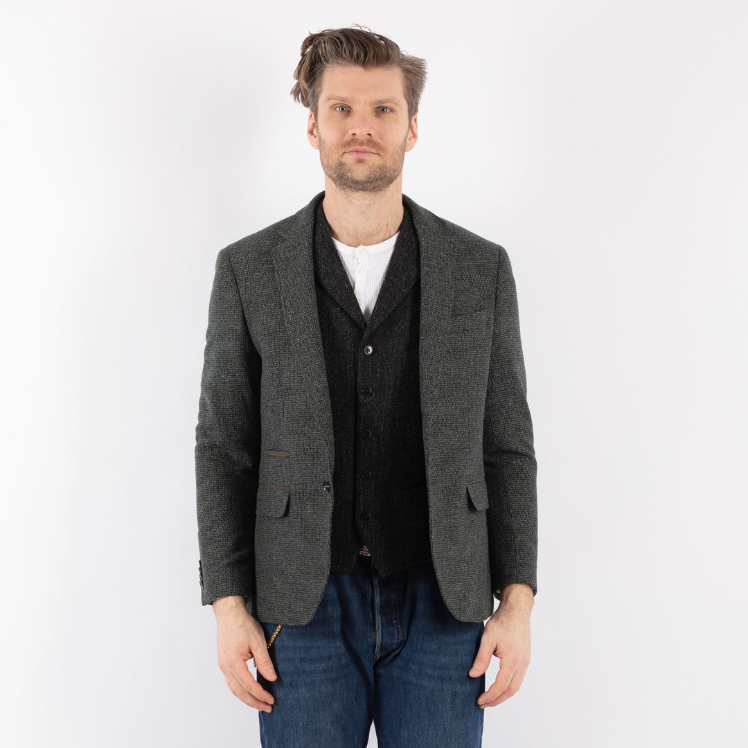 Vintage 00's Men Wool Blazer Jacket in GrayZ1189