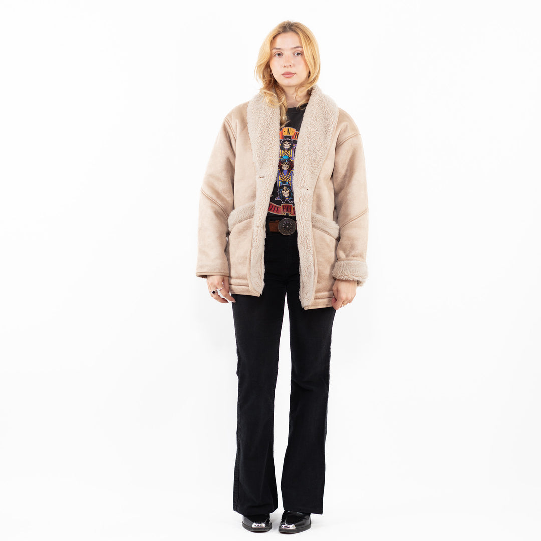 Vintage 00's Women Faux Sheepskin Coat in BeigeA0212