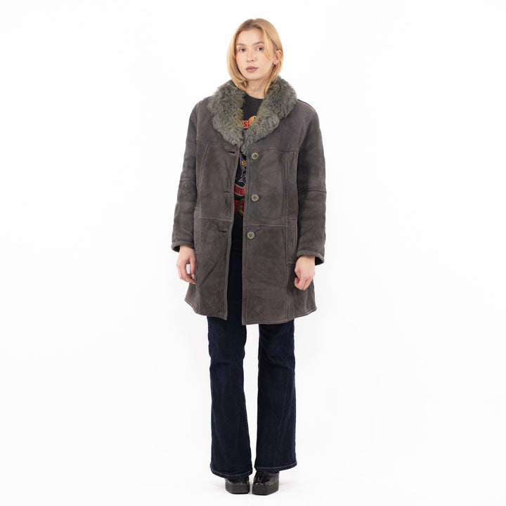 Vintage 70's Women Sheepskin Coat in GrayA1158
