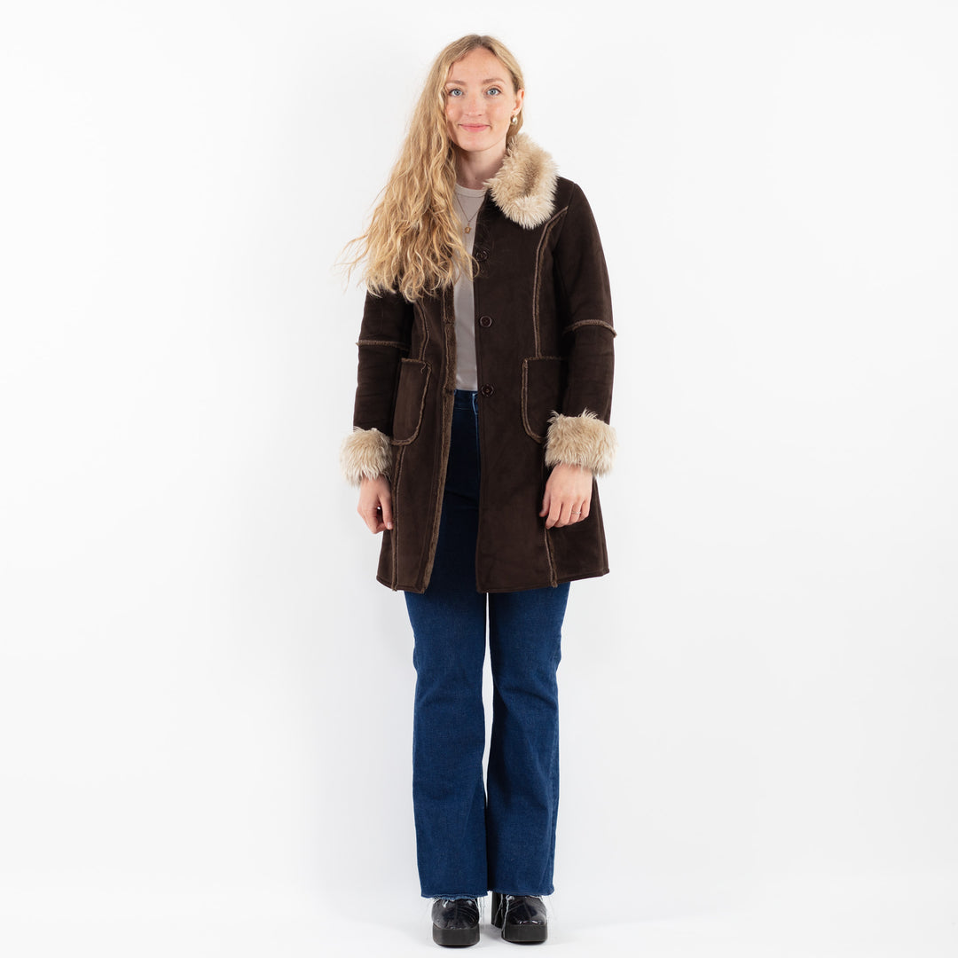 Vintage 00's Women Faux Sheepskin Coat in BrownV9928