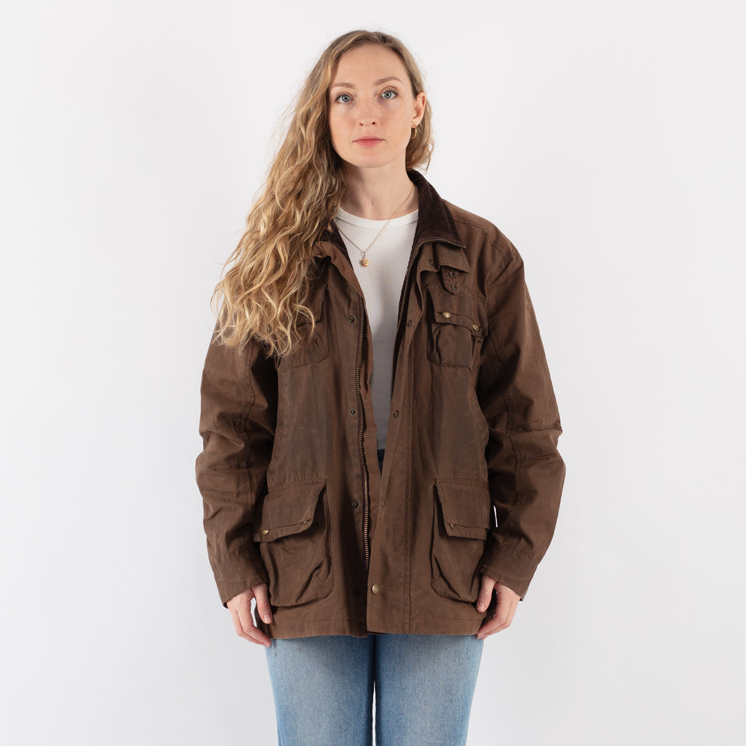 Vintage 90's Women Waxed Cotton Jacket in Brown