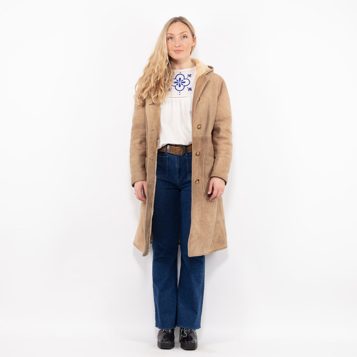 Vintage 80's Women Sheepskin Coat in BeigeA1064
