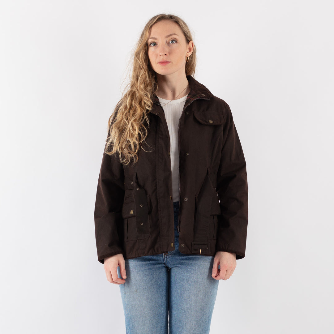 Vintage 90's Women Waxed Cotton Jacket in Brown