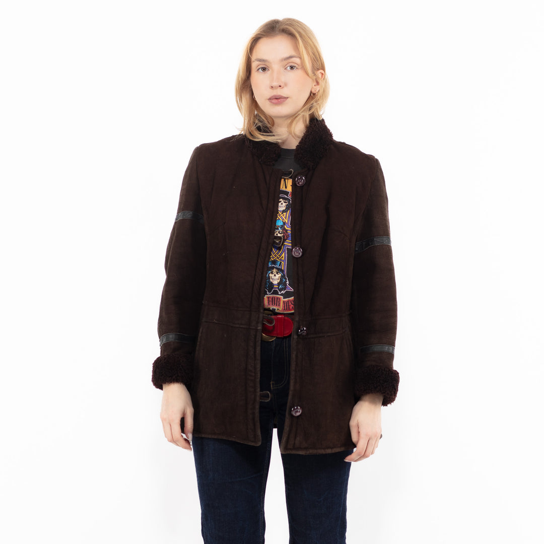 Vintage 80's Women Sheepskin Coat in Brown