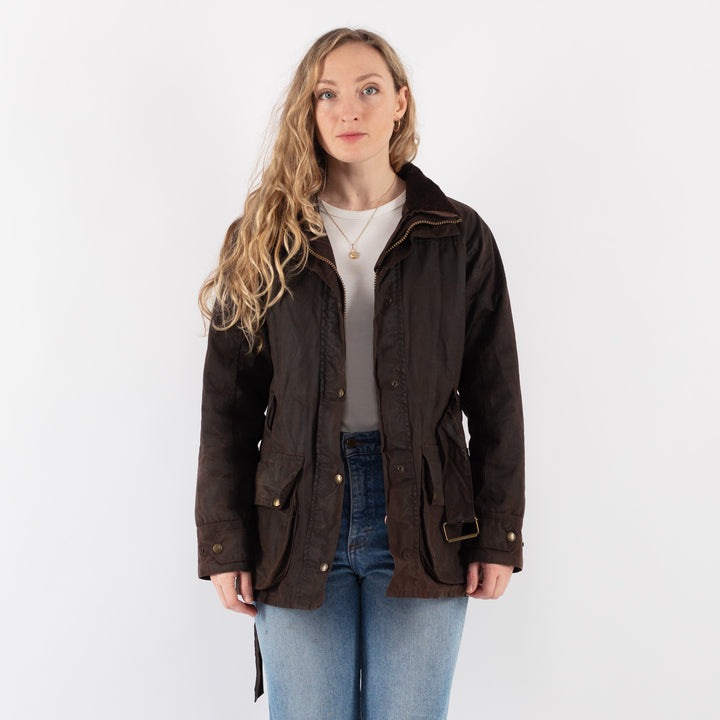 Vintage 90's Women Waxed Cotton Jacket in Brown