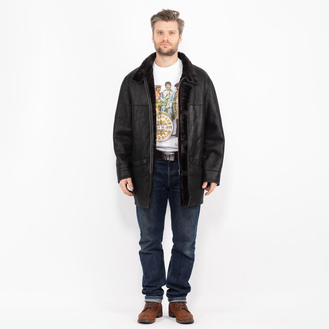 Vintage 00's Men Sheepskin Coat in BlackZ2735