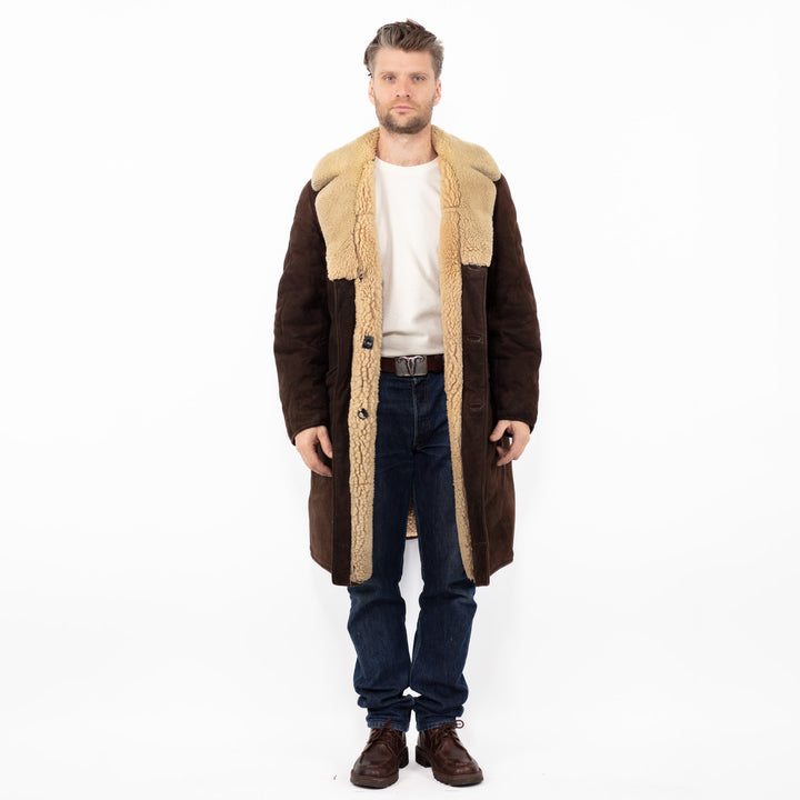 Vintage 70. gadu vīriešu aitādas mētelis brūnā krāsā