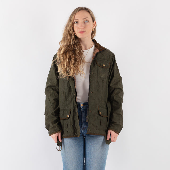 Vintage 90's Women Waxed Cotton Jacket in Green