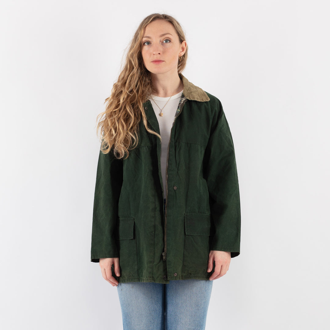 Vintage 90's Women Waxed Cotton Jacket in Green