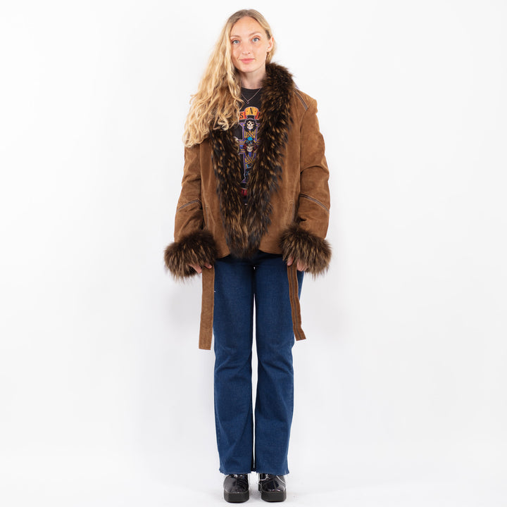 Vintage 00's Women Suede Coat in Brown