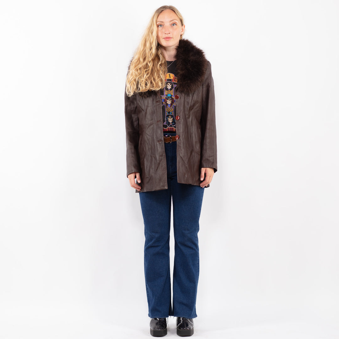 Vintage 90's Women Leather Jacket in BrownA0475