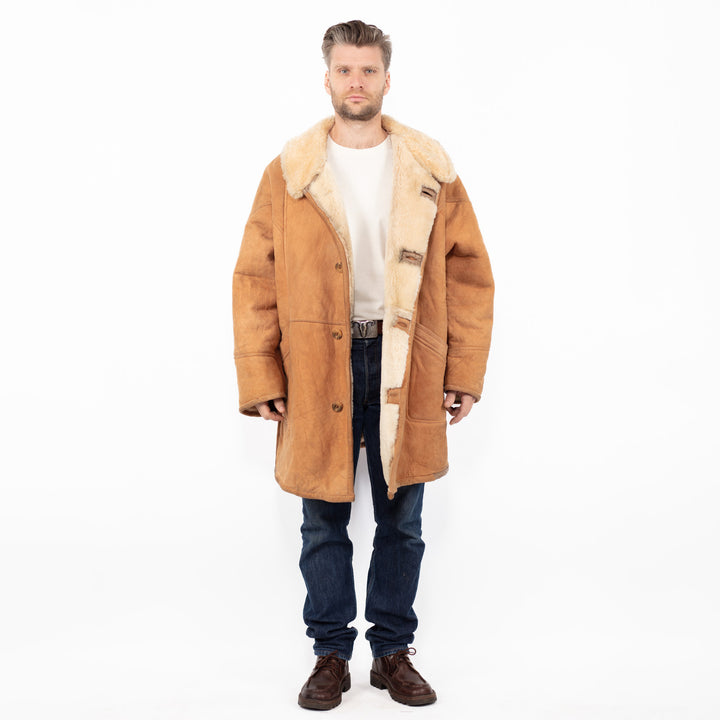 Vintage 70's Men Oversized Sheepskin Coat in Brown