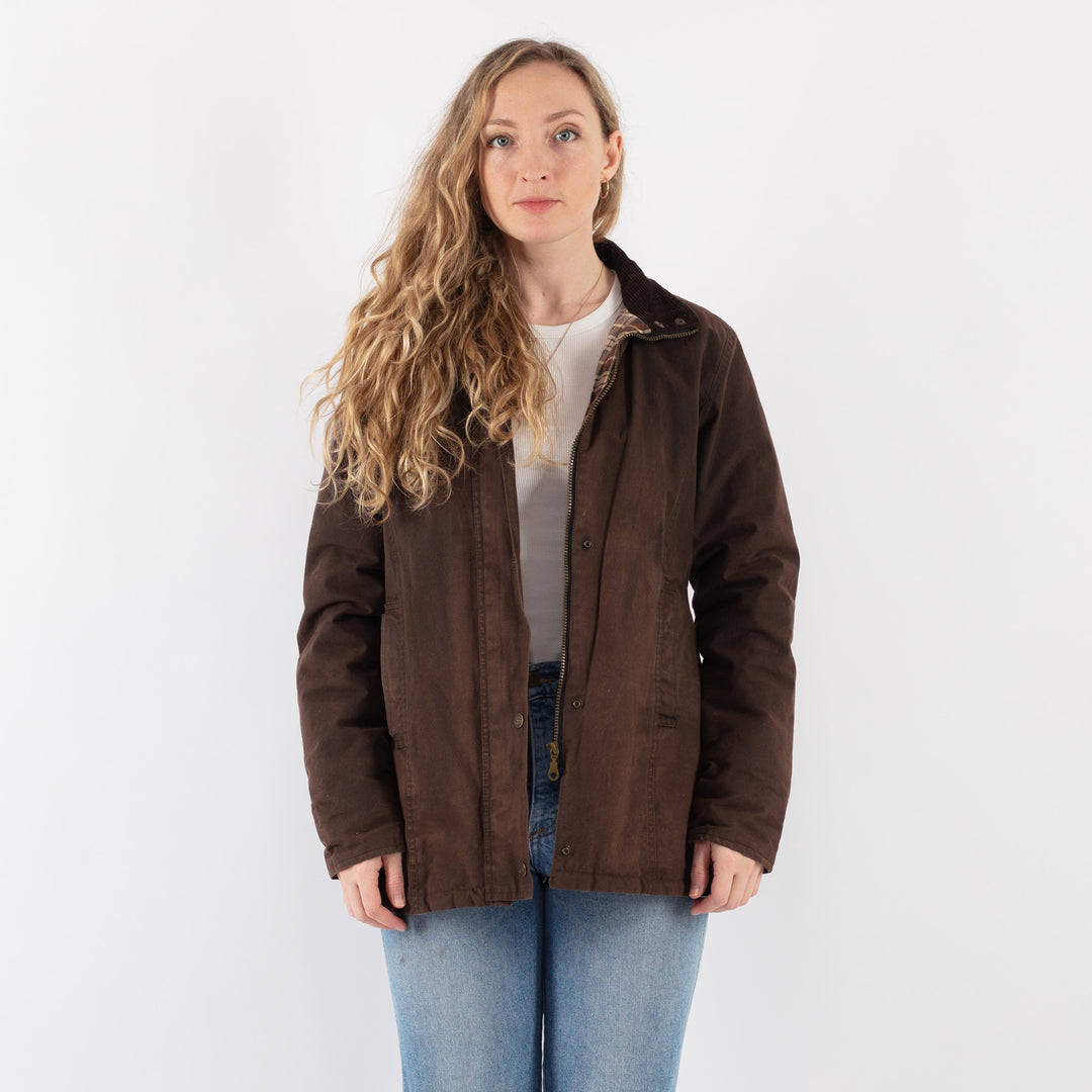 Vintage 90's Women Waxed Cotton Jacket in Brown