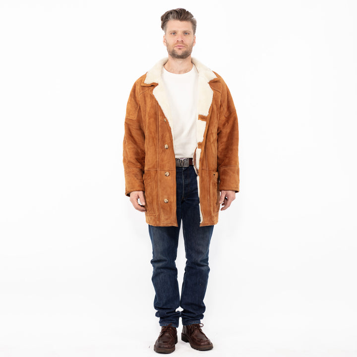 Vintage 80. gadu vīriešu aitādas mētelis brūnā krāsā