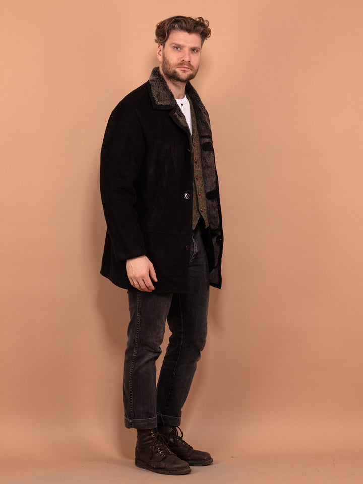Vintage 00's Men Faux Sheepskin Coat in Black - NorthernGrip