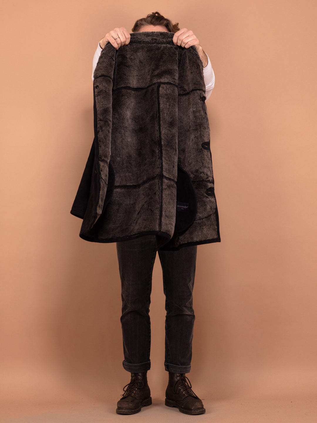 Vintage 00's Men Faux Sheepskin Coat in Black - NorthernGrip
