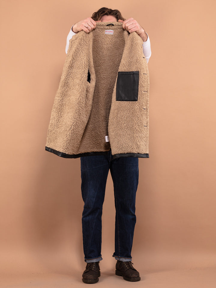 Vintage 00's Men Faux Sheepskin Coat in Black - NorthernGrip