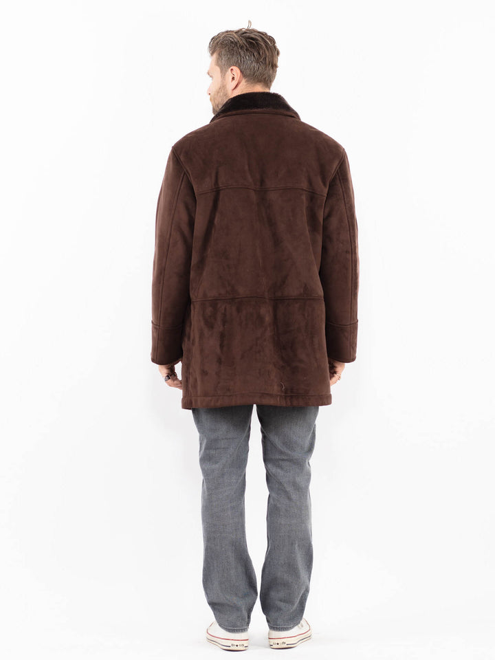 Vintage 00's Men Faux Sheepskin Coat in BrownZ2019