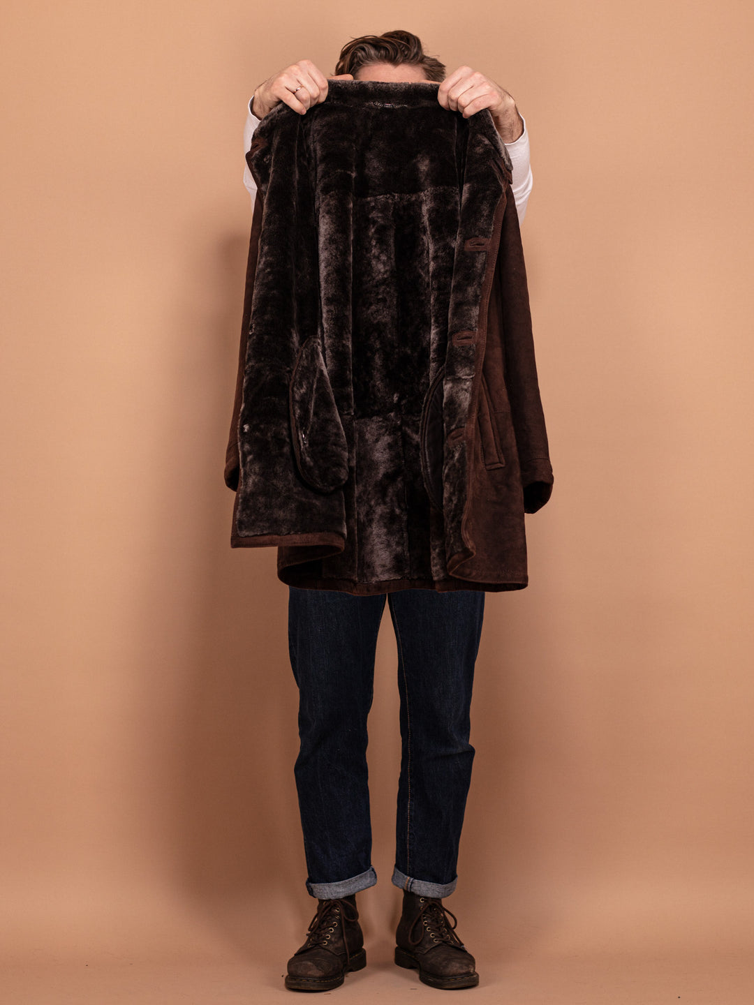 Vintage 00's Men Sheepskin Suede Coat in Brown - NorthernGrip