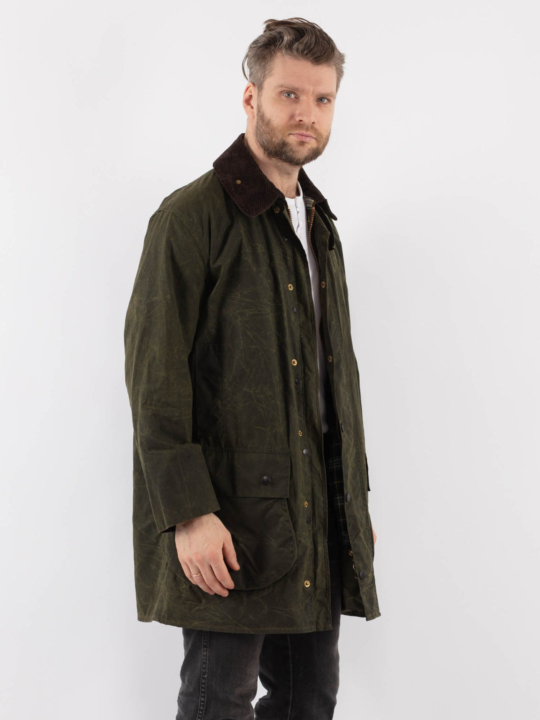 Vintage 00's Men Waxed Canvas Jacket in GreenZ907