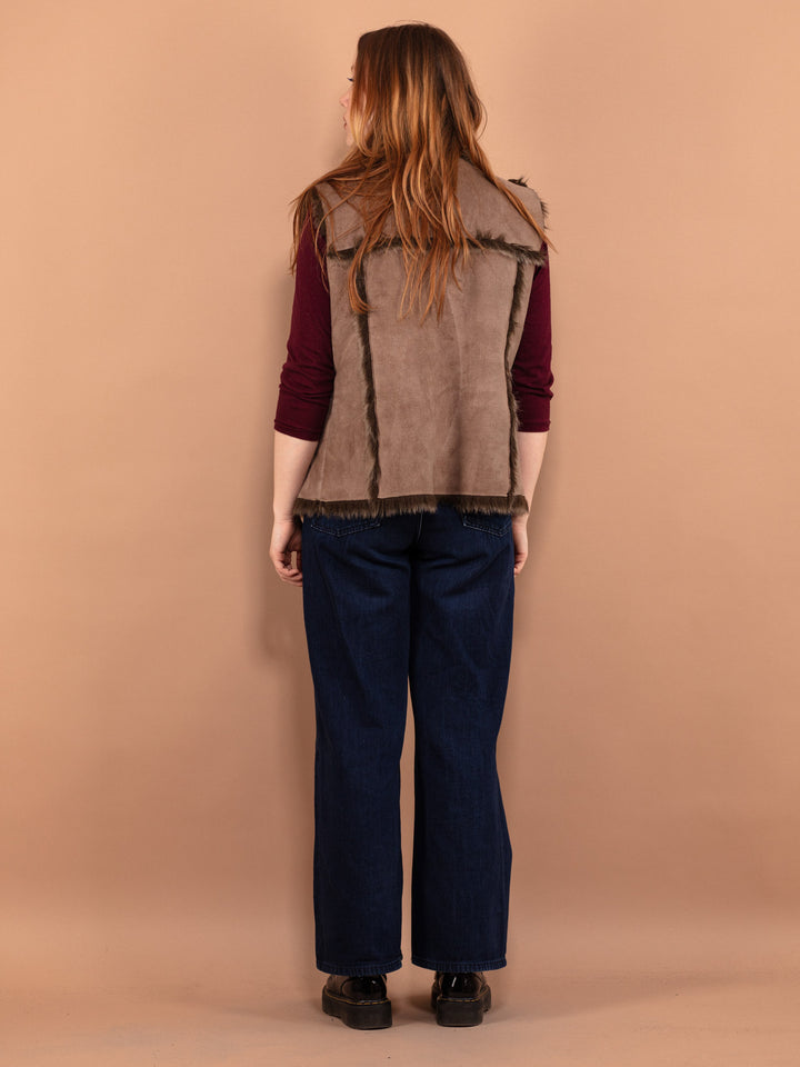 Vintage 00's Women Faux Shearling Afghan Vest in Brown - NorthernGrip