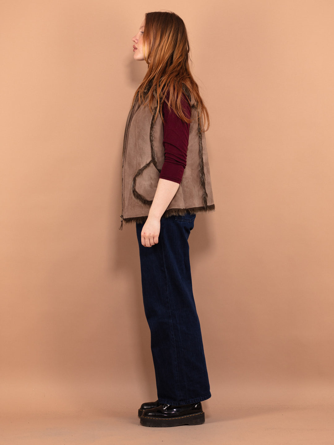 Vintage 00's Women Faux Shearling Afghan Vest in Brown - NorthernGrip