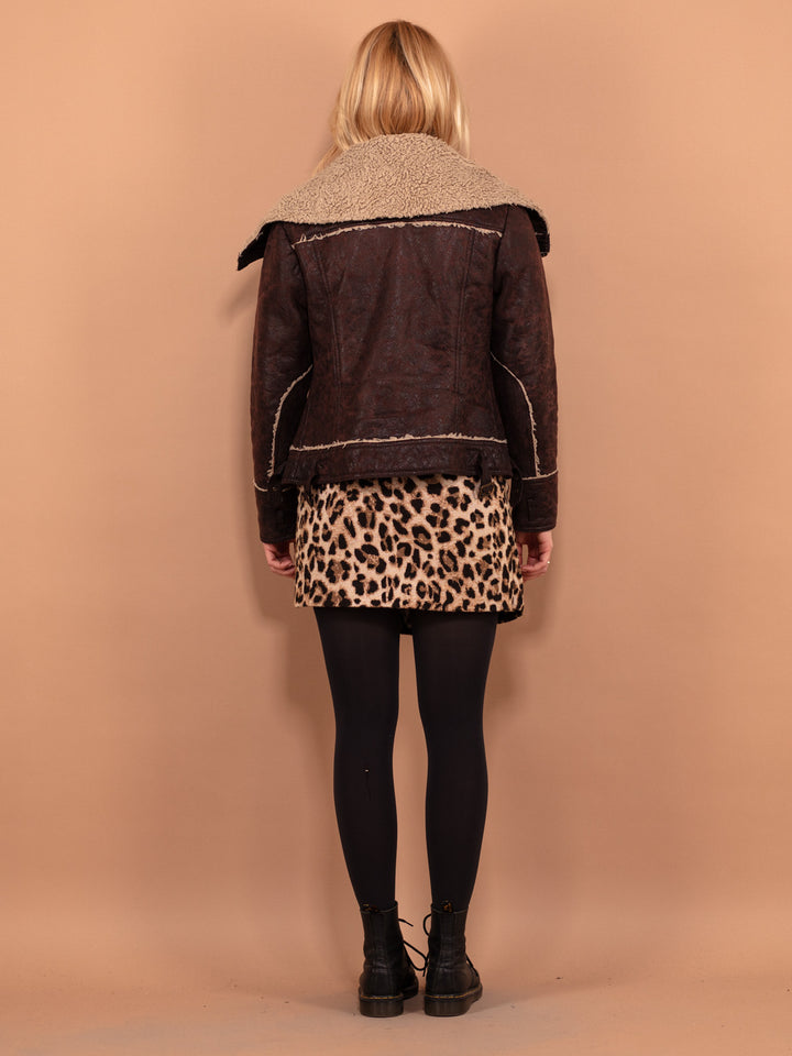 Vintage 90's Women Faux Shearling Jacket in Brown - NorthernGrip