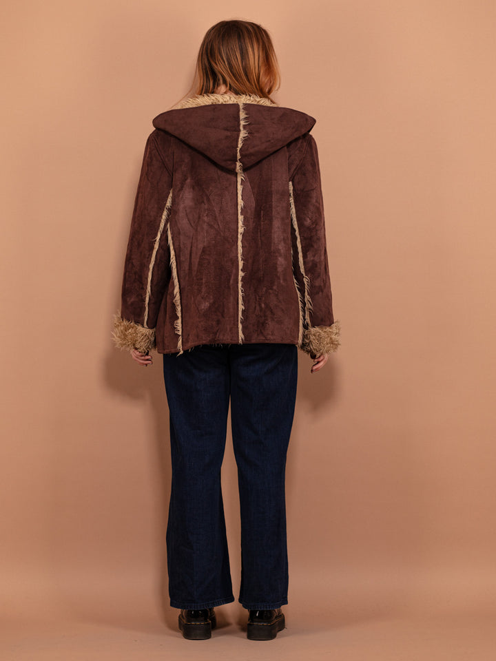 Vintage 00's Women Faux Shearling Jacket in Brown - NorthernGrip