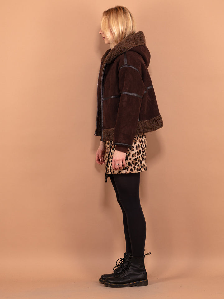 Vintage 00's Women Faux Sheepskin Bomber Jacket in Brown - NorthernGrip