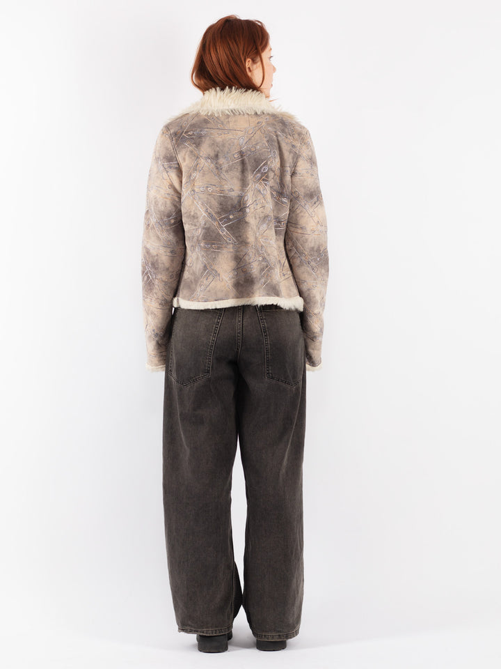 Vintage 00's Women Faux Sheepskin Jacket in Beige