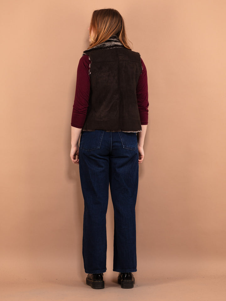 Vintage 00's Women Faux Sheepskin Vest in Brown - NorthernGrip