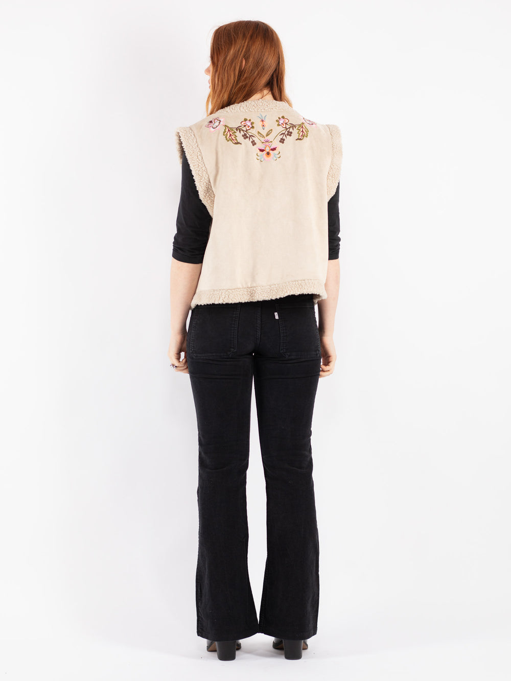 Vintage 00's Women Faux Sheepskin Vest in Beige