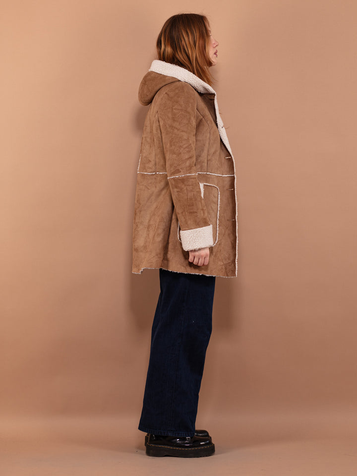 Vintage 00's Women Hooded Sherpa Coat in Brown - NorthernGrip